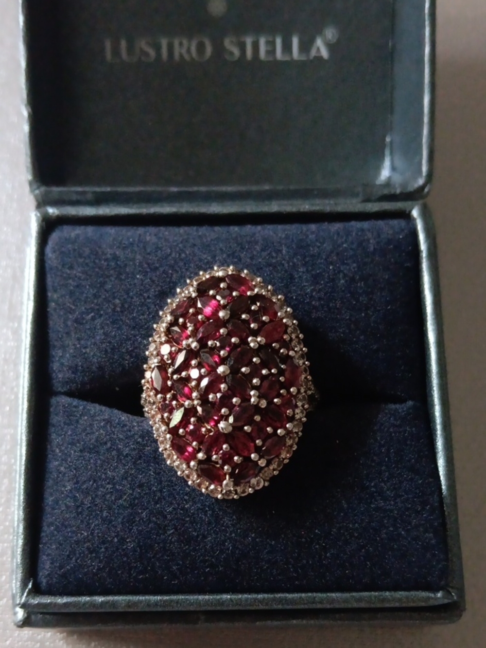 D'Joy Anthill Garnet and White Zircon 5.10 ctw Bunch of Flower Ring in Rhodium
